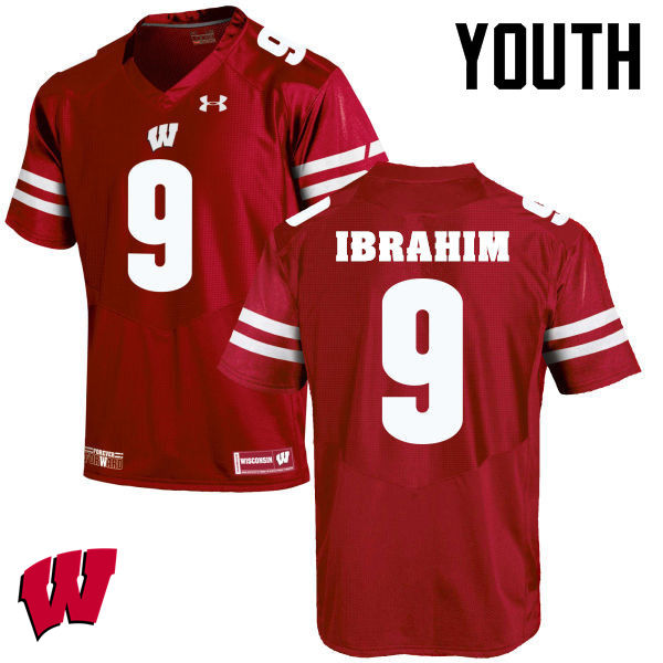 Youth Winsconsin Badgers #9 Rachid Ibrahim College Football Jerseys-Red - Click Image to Close